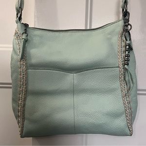 MSRP$149  The Sak | Meadow Crochet Lucia Leather Crossbody HoneyDew